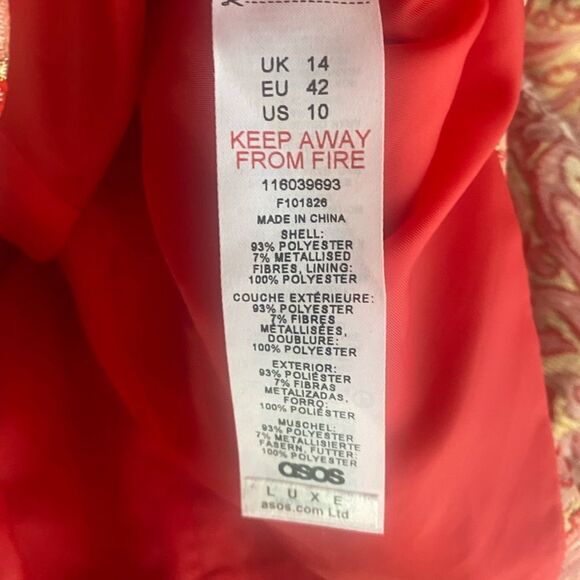 ASOS LUXE  red and gold off shoulder mini  dress size 10 - Picture 8 of 16